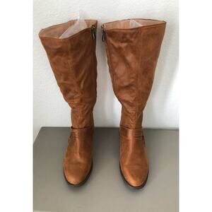 Brown Faux Suede Knee High Weave Boots - 10